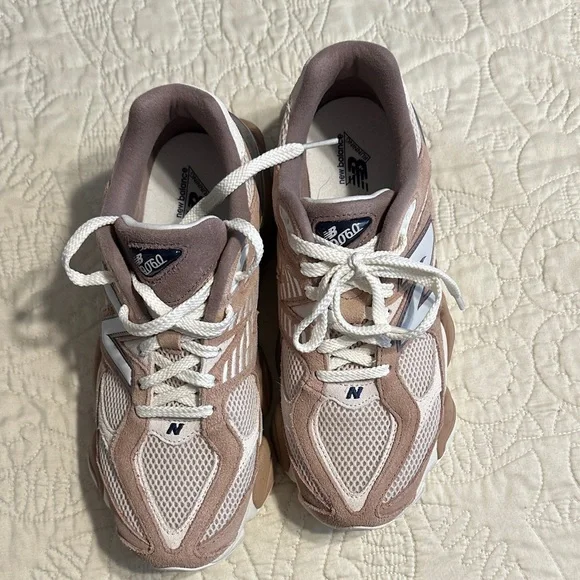 New Balance Women's 9060 Sneakers in Taupe and Cream - Picture 5 of 6